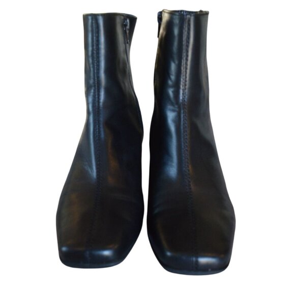 Nine West Black Leather Square Toe Ankle Boots Women Size 10 Wide Retro y2k 90s - Picture 2 of 10